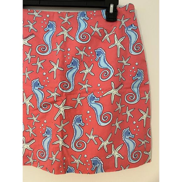 Vineyard Vines Seahorse Starfish Mini Preppy Skirt Pink Coral Blue EUC Vintage 6 - Picture 3 of 8